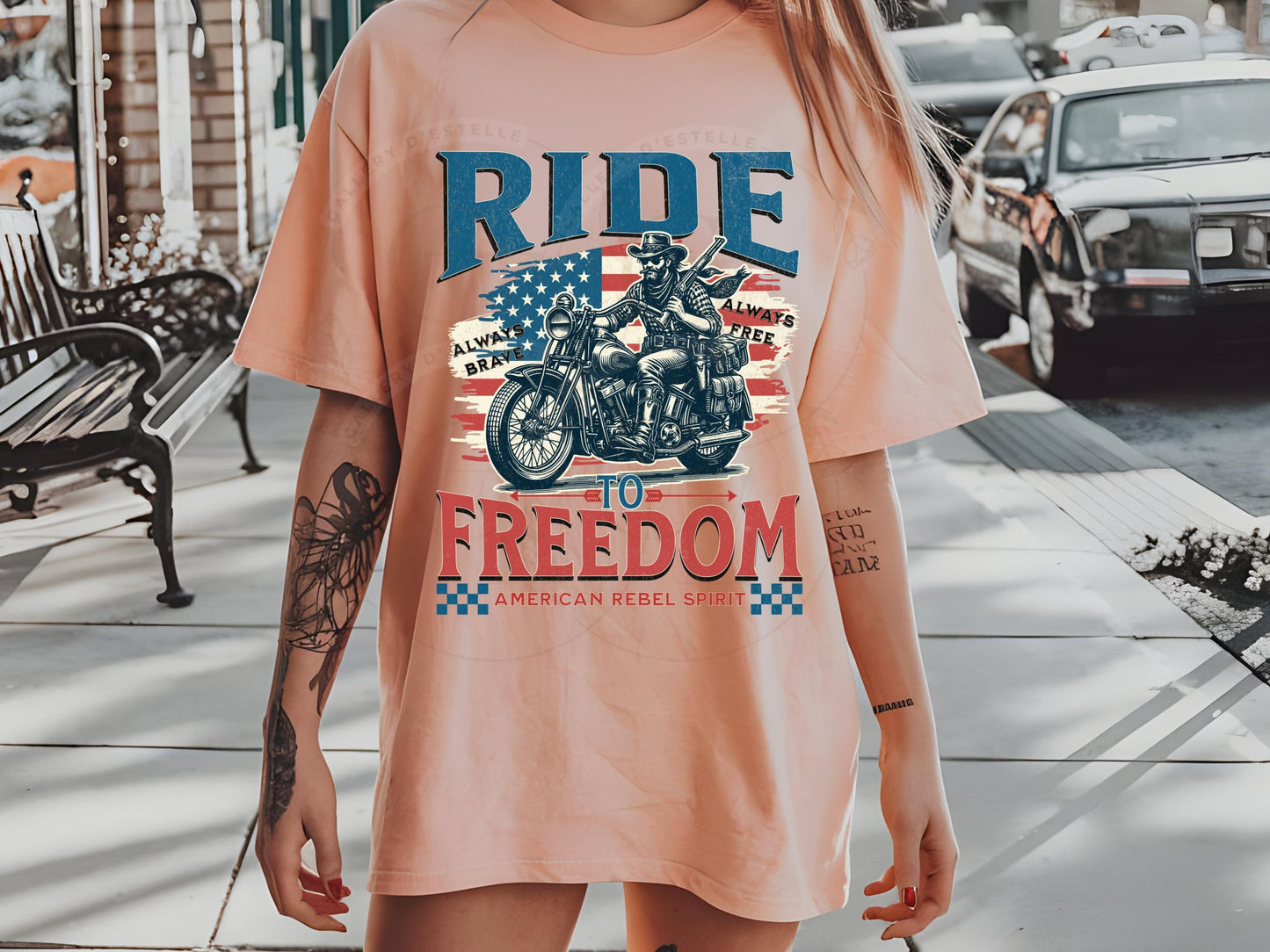 American Rebel Cowboy PNG, Vintage Motorcycle Biker Graphic, Edgy Western Independence Day Shirt Design