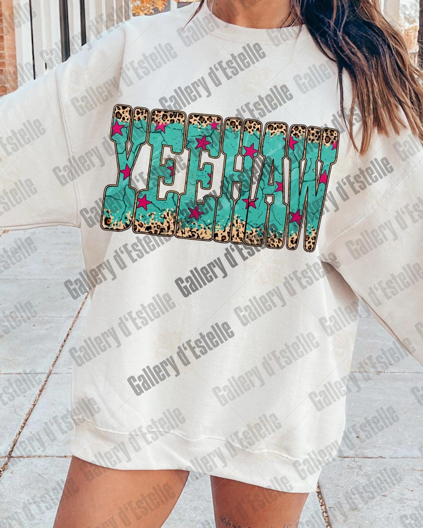 Western Yeehaw PNG, Retro Leopard Cowgirl Graphic, Trendy Country Girl Shirt Design