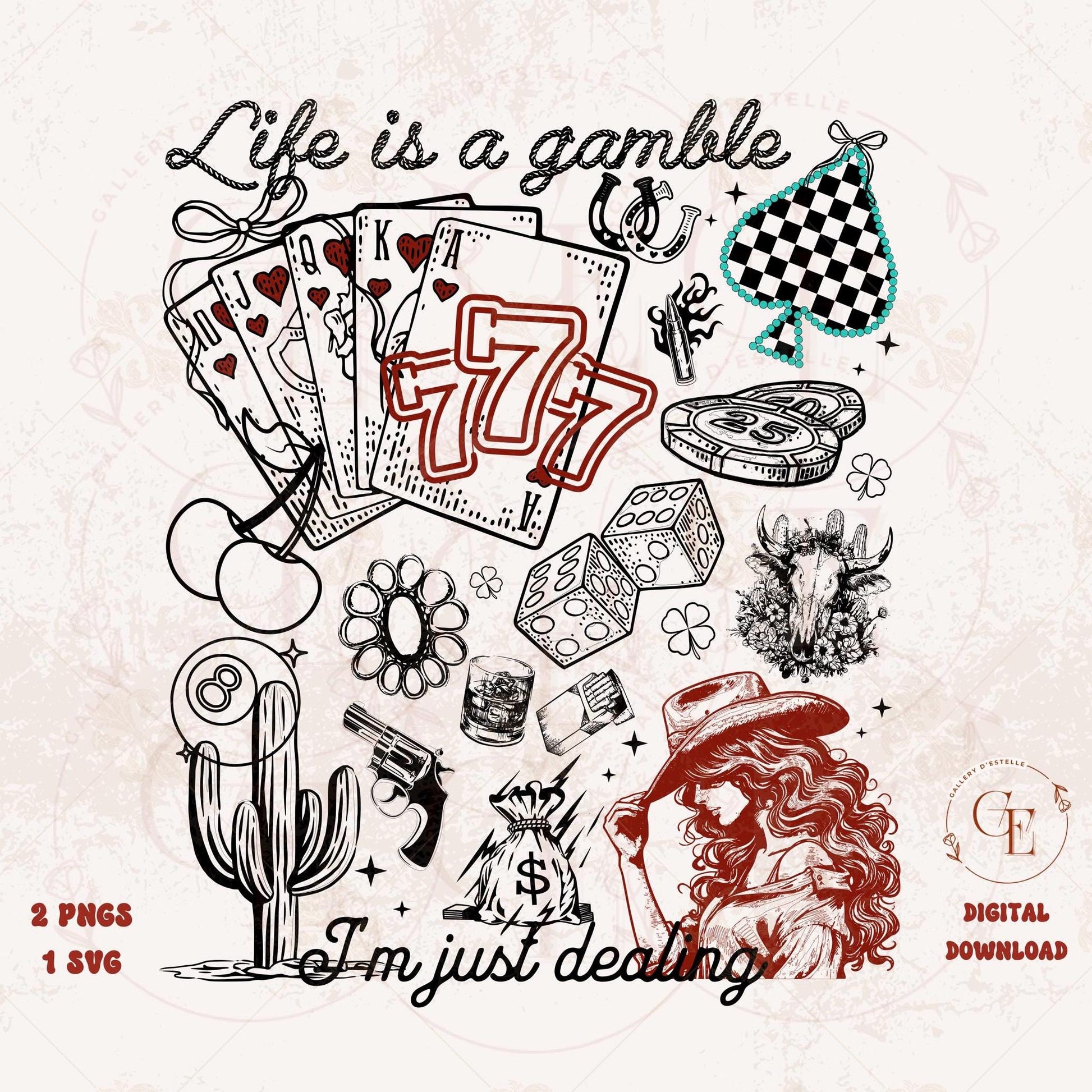 Life is a Gamble Country PNG, Western Casino Cowgirl Playing Cards Graphic, Trendy Cowgirl Shirt Design