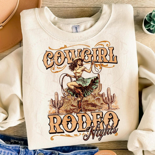 Cowgirl Rodeo Nights Country PNG, Rustic Vintage Western Rodeo Graphic, Trendy Wild West Shirt Design