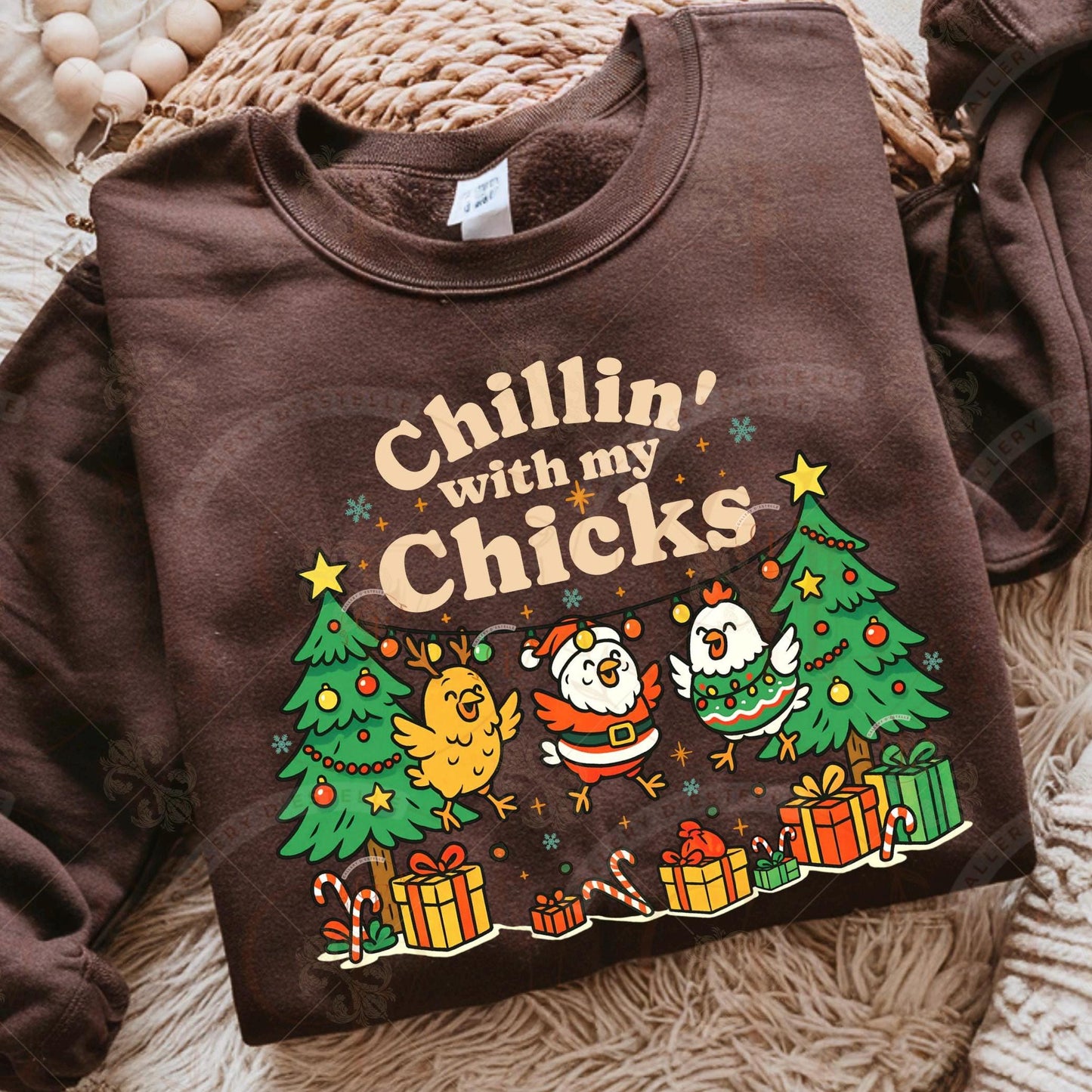 Chillin With My Chicks Christmas PNG, Funny Festive Chicken Graphic, Retro Farmhouse Holiday Sublimation, Trendy Chick Shirt Design