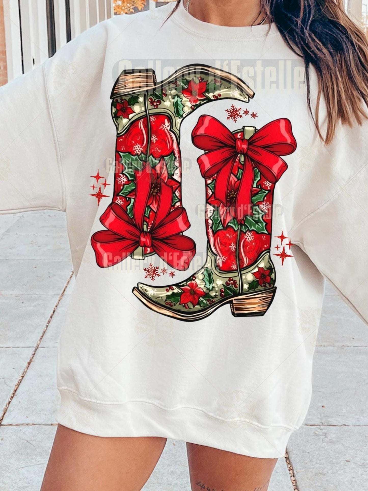 Christmas Howdy Boots PNG, Festive Cowboy Graphic, Coquette Cowgirl Holiday Art, Country Chic Shirt Design