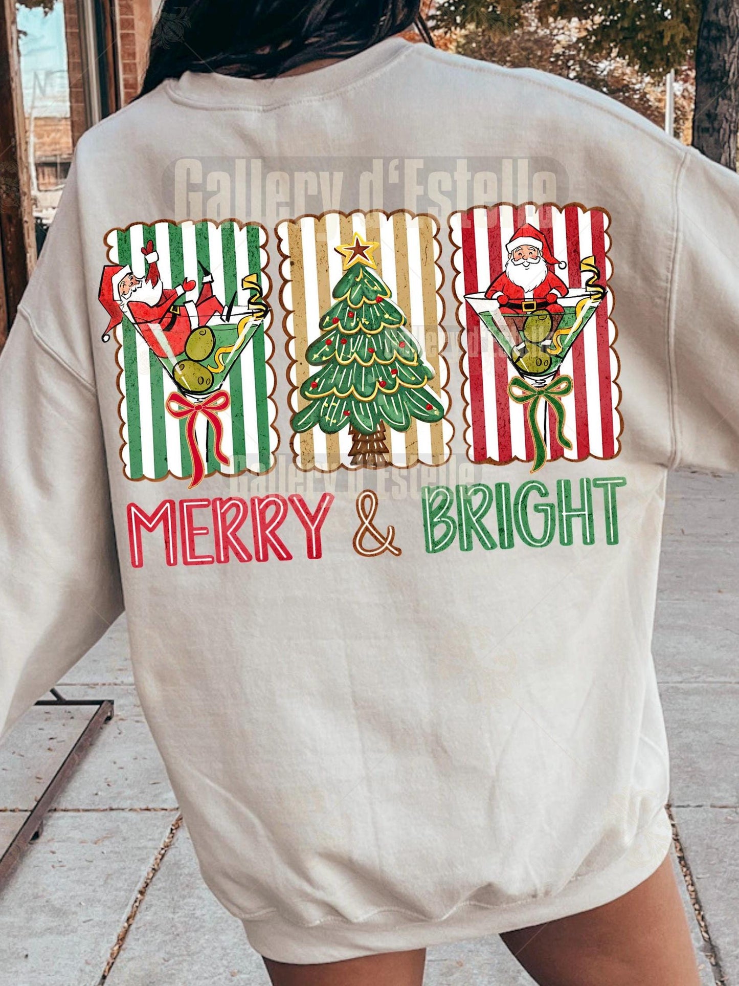 Coquette Merry and Bright PNG, Retro Christmas Cocktail Graphic, Festive Santa Martini Art, Cute Holiday Shirt Design