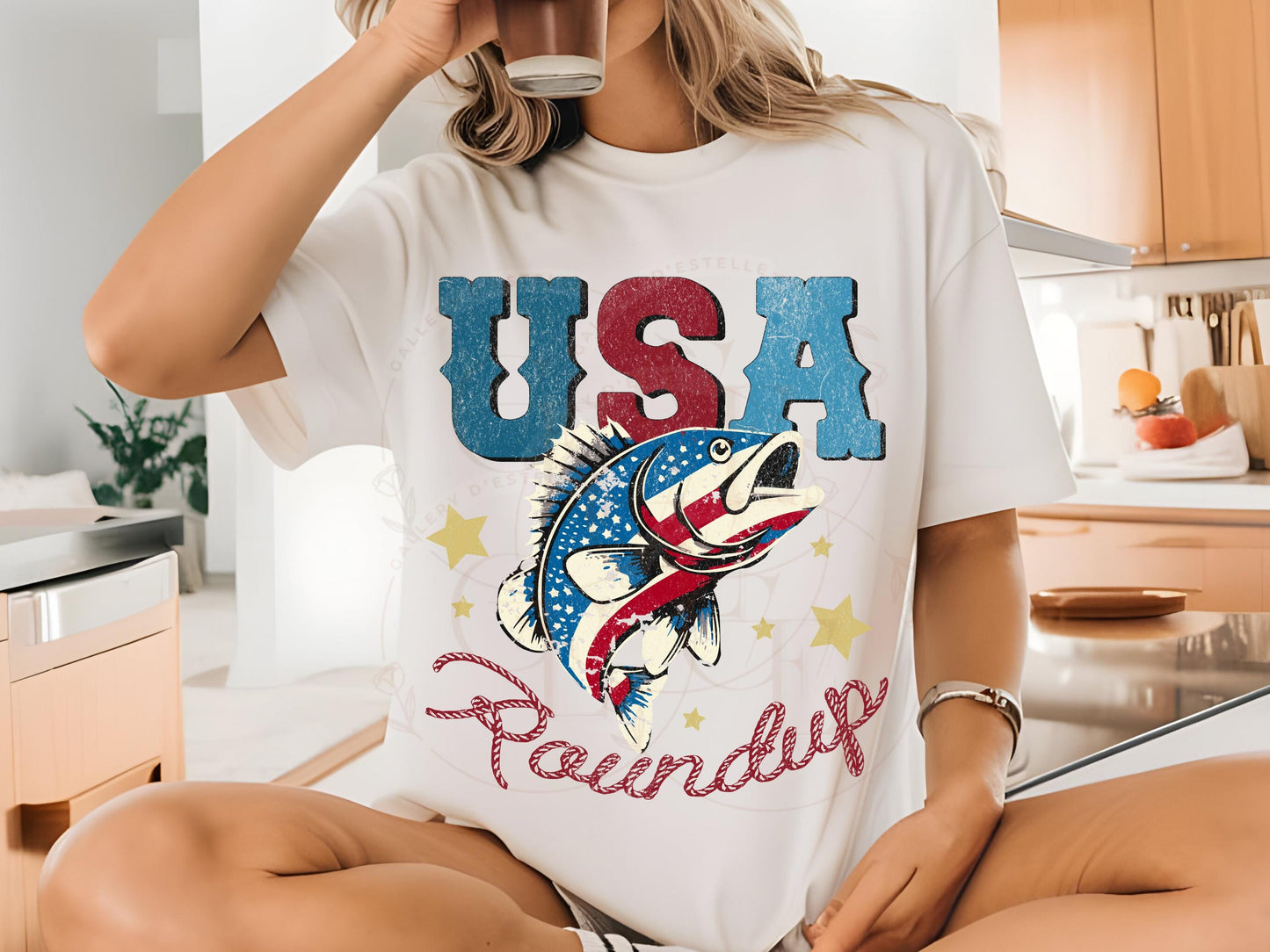 USA Roundup PNG, Retro Patriotic Bass Fish Graphic, Western 4th of July Independence Day Shirt Design