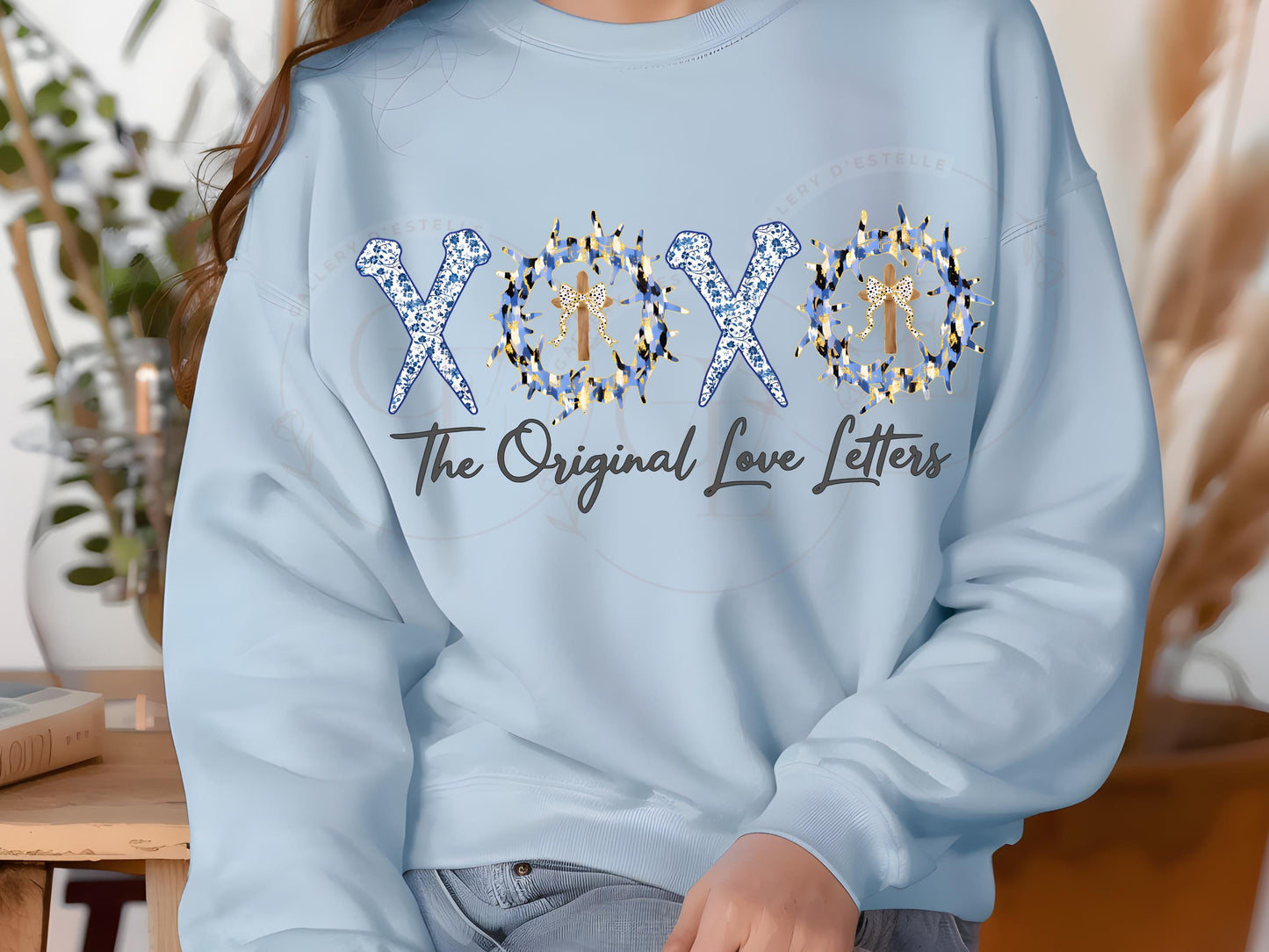 The Original Love Letters PNG, Blue Brushstroke Art, True Easter Religious Graphic, Coquette Christian Shirt Design.