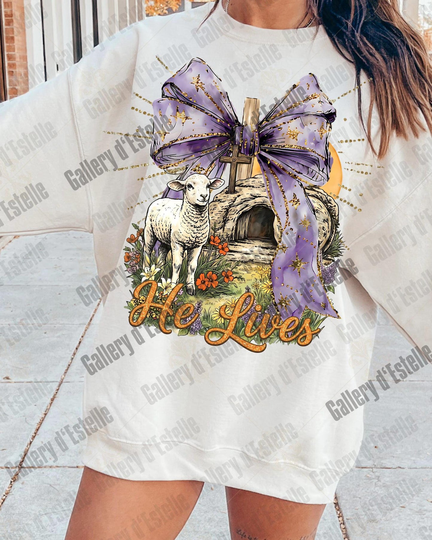 He Lives Easter PNG, Preppy Christian Resurrection Art, Retro Religious Lamb Graphic, Coquette Faith Shirt Design