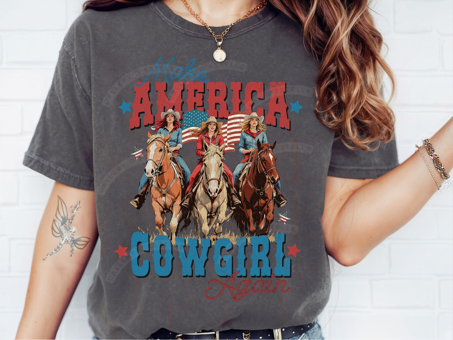 Make America Cowgirl Again PNG, Vintage Western Patriotic 4th of July Graphic, Trendy Independence Day Country Shirt Design
