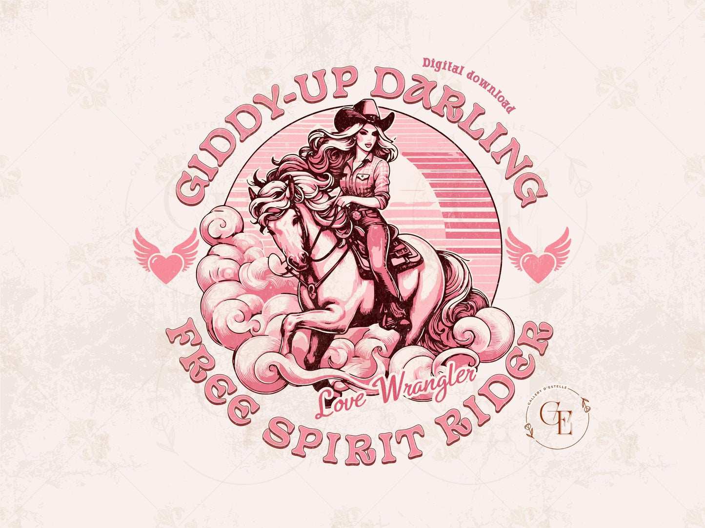 Giddy Up Darling PNG, Vintage Western Cowgirl Graphic, Coquette Country Rodeo Shirt Design