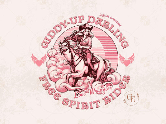 Giddy Up Darling PNG, Vintage Western Cowgirl Graphic, Coquette Country Rodeo Shirt Design