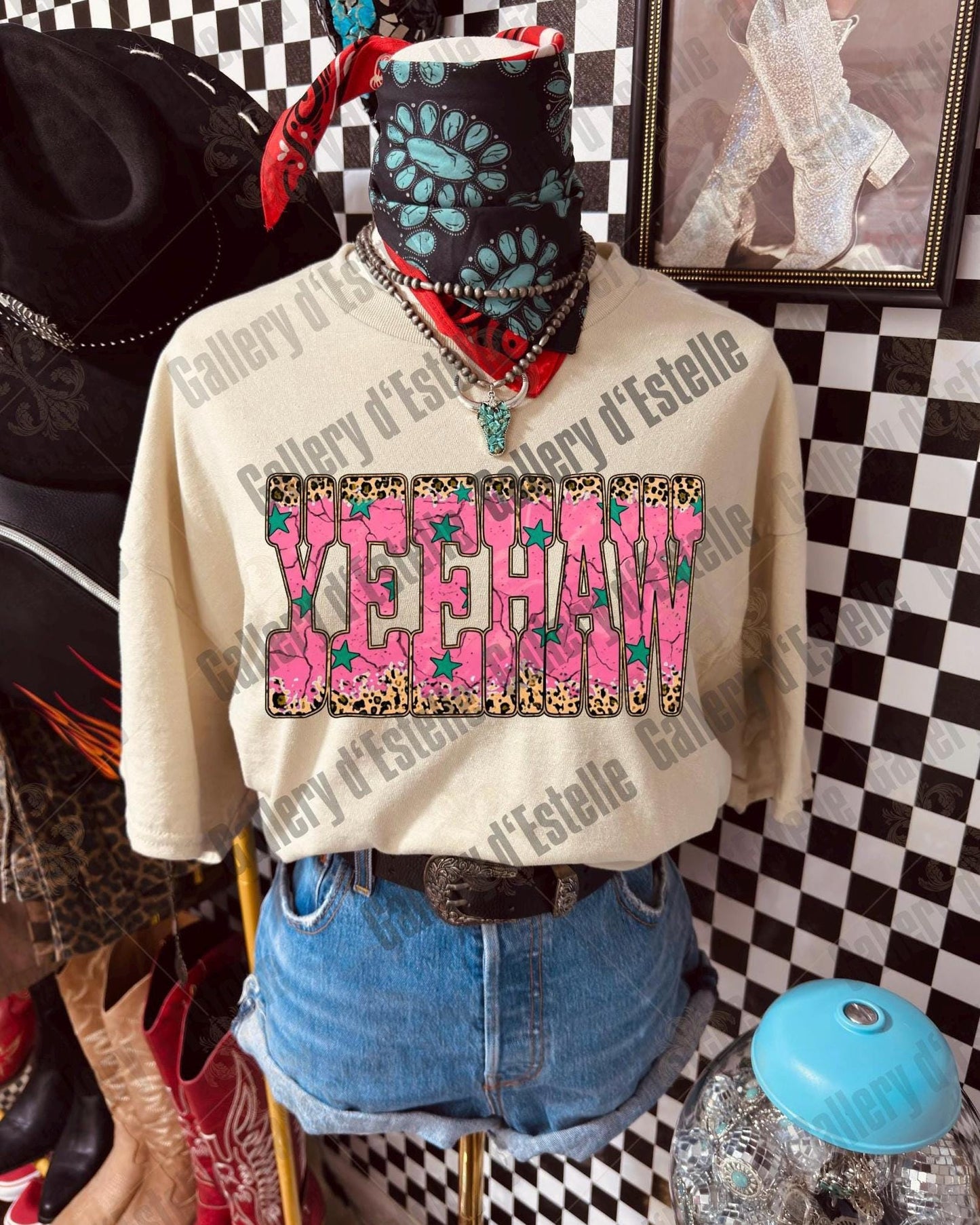 Western Yeehaw PNG, Retro Leopard Cowgirl Graphic, Trendy Country Girl Shirt Design