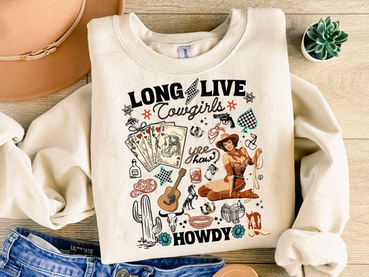 Long Live Cowgirls PNG, Western Retro Cowgirl Rodeo Collage, Trendy Turquoise Checkered Country Shirt Design