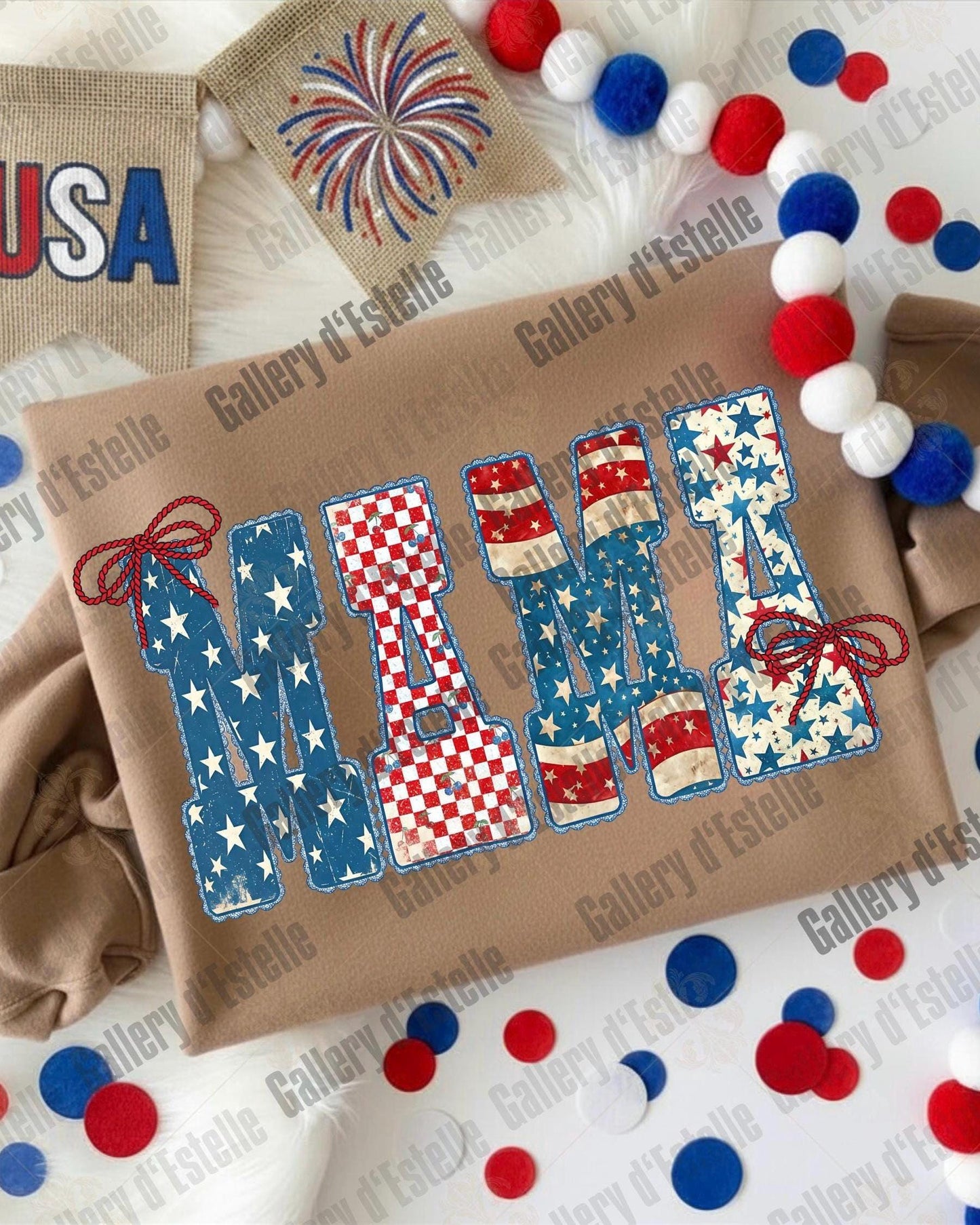 Preppy Patriotic Mama PNG, Retro Americana Checkered Graphic, Trendy 4th of July Mom Shirt Design