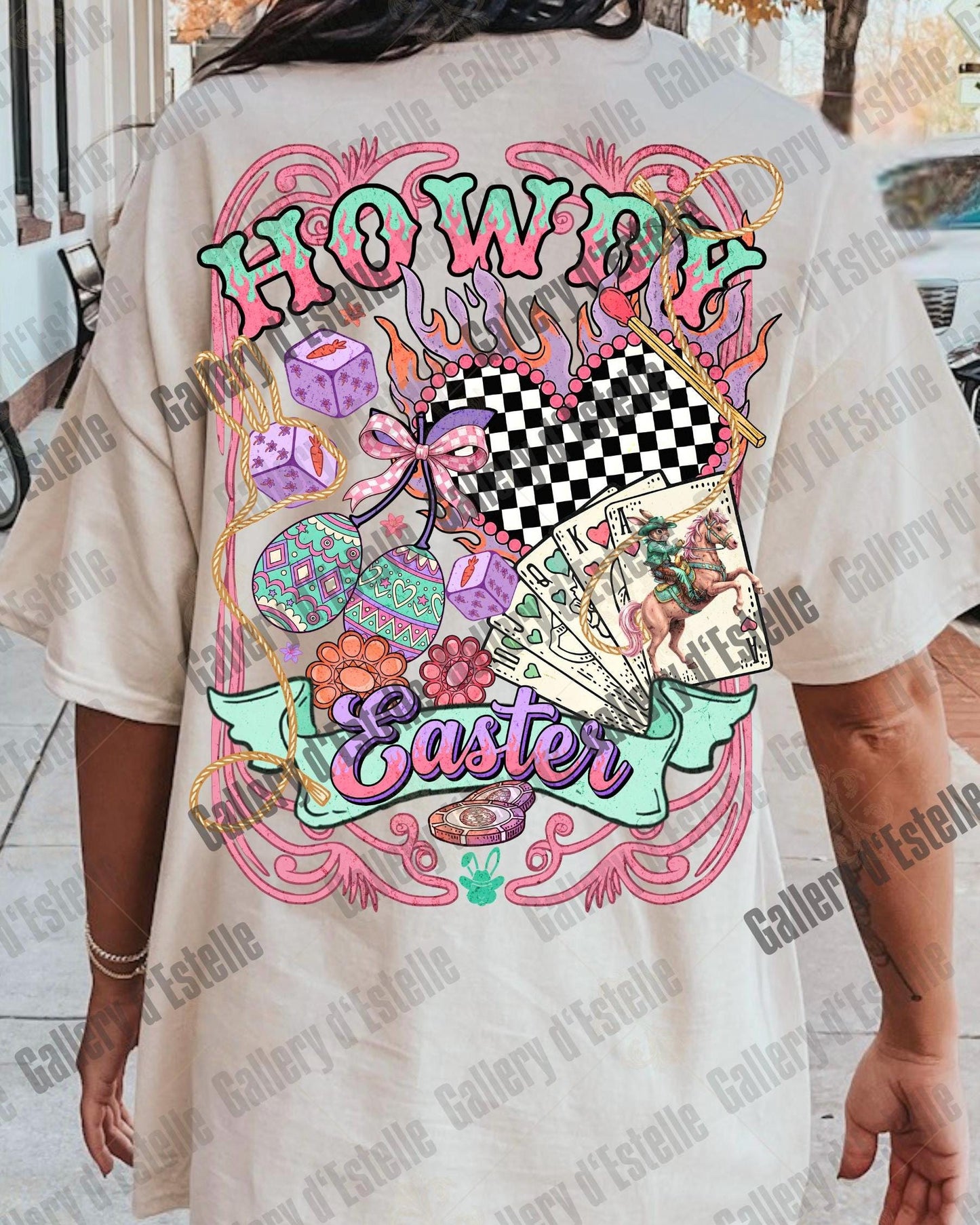 Howdy Easter PNG, Coquette Western Casino Collage, Cowboy Bunny Rodeo Graphic, Edgy Faith Shirt Design