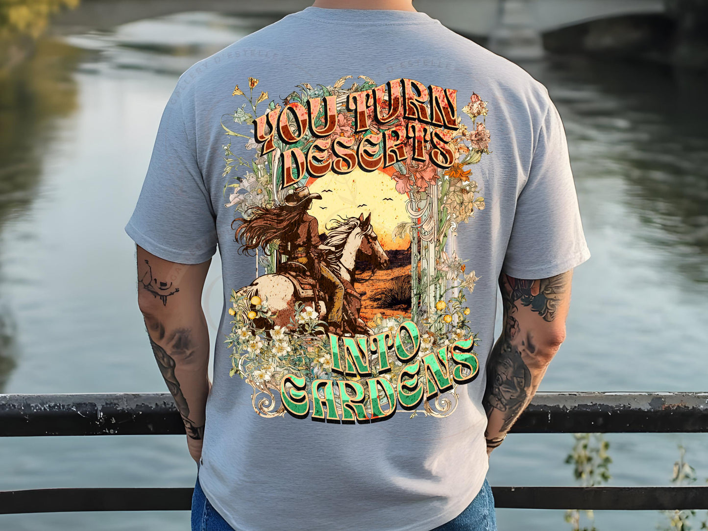 You turn Deserts into Gardens PNG, Boho Western Cowgirl Rodeo Graphic, Floral Wild West Art, Trendy Country Shirt Design