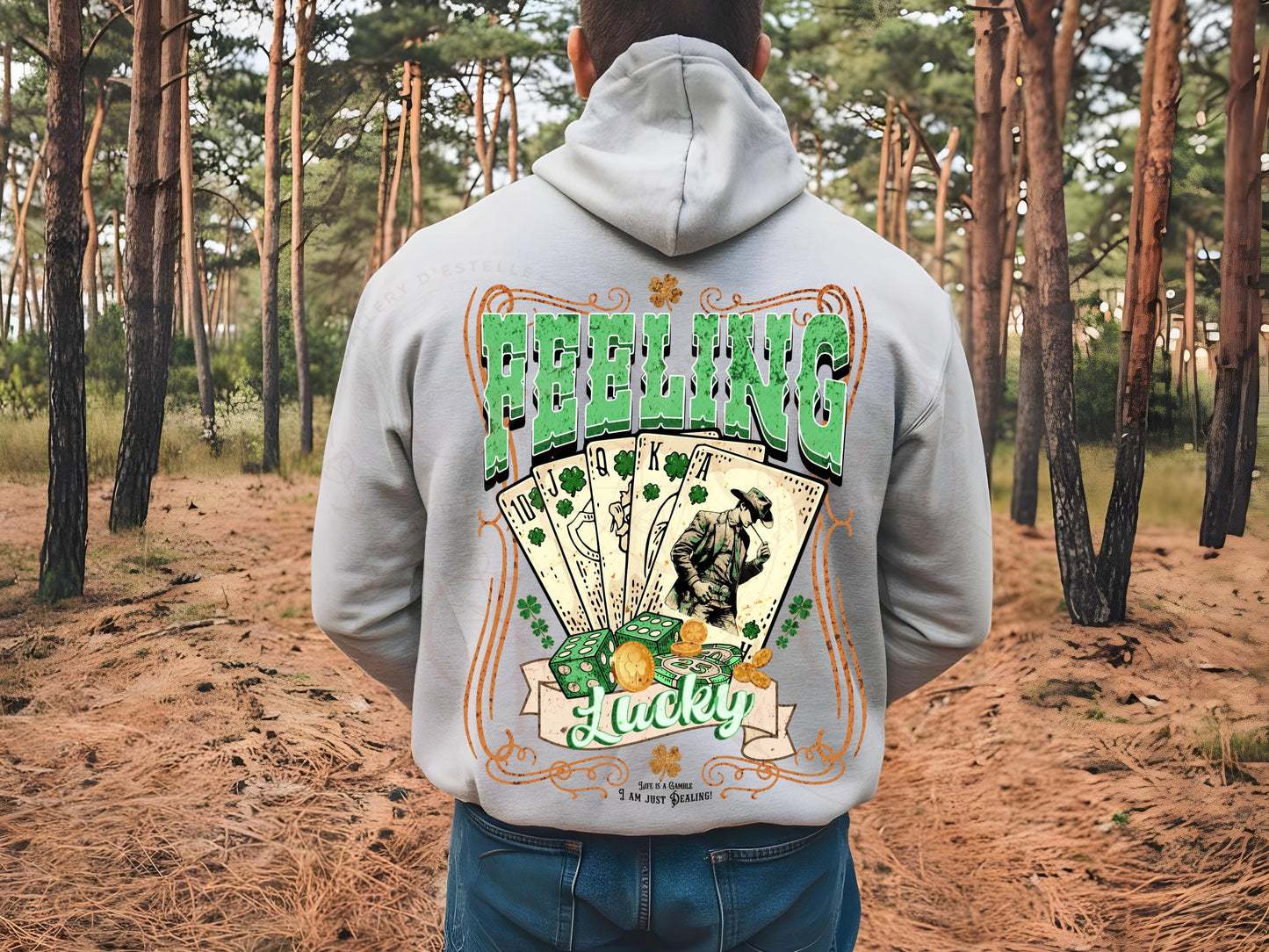 St. Patrick's Day Feeling Lucky PNG, Vintage Wild West Cowboy Poker Art, Festive Western Rodeo Shirt Design