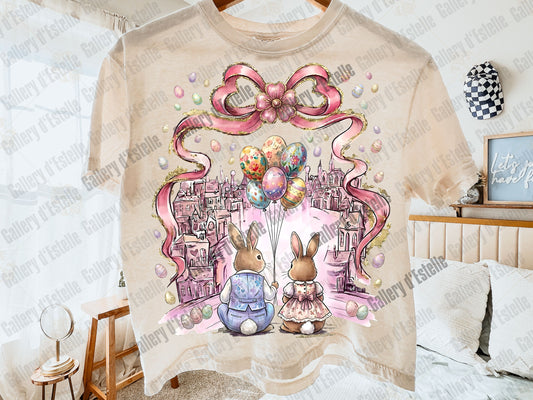 Coquette Easter Bunny PNG, Vintage Pink Spring Graphic, Romantic Rabbit Art, Trendy Country Shirt Design