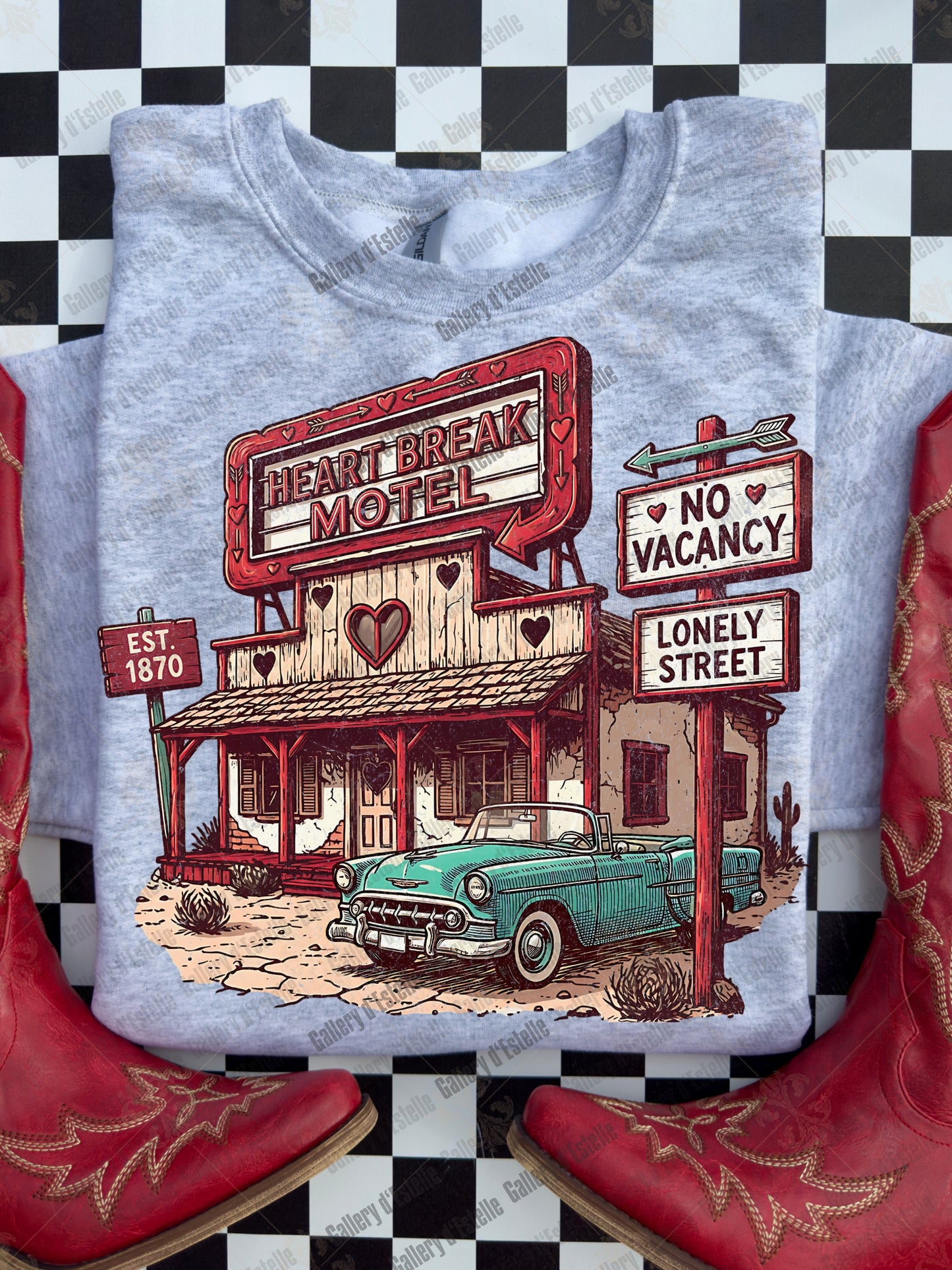 Heart Break Motel PNG, Retro Anti-Valentine Hotel Sign Graphic, Edgy Western Love Shirt Design