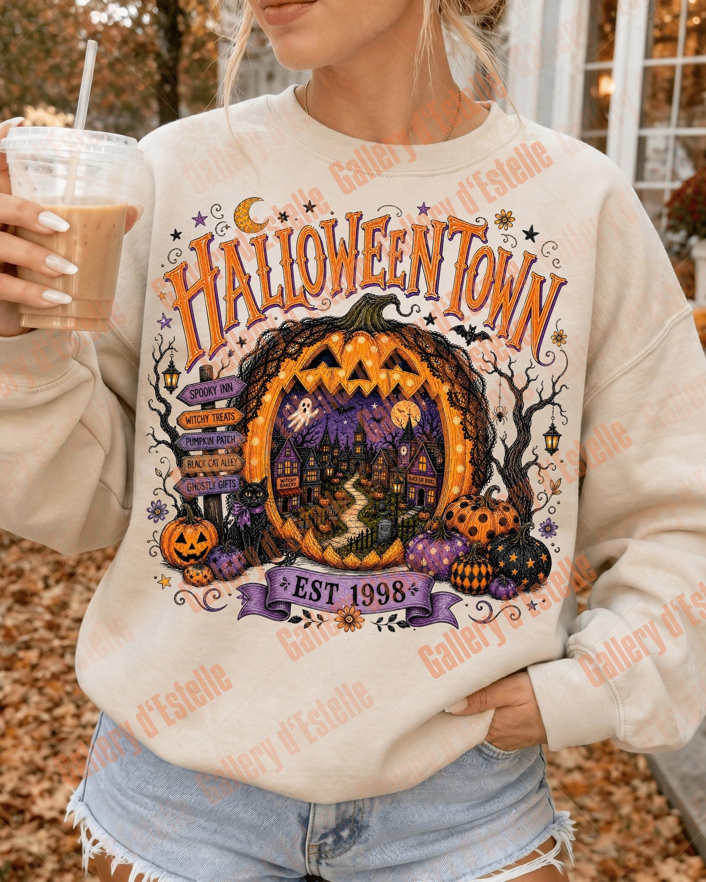 Gothic Halloweentown PNG, Retro Haunted Town Graphic, Spooky Halloween Pumpkin Shirt Design