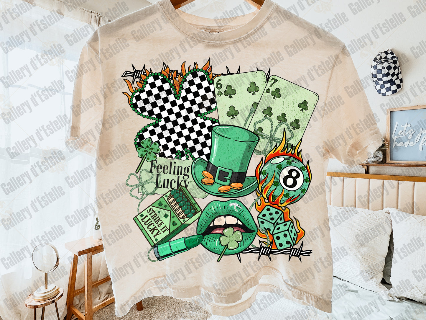 St Patricks Day Western Collage PNG, Retro Cowboy Casino Art, Lucky Shamrock Rodeo Graphic, Edgy St Paddy's Shirt Design