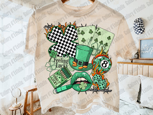 St Patricks Day Western Collage PNG, Retro Cowboy Casino Art, Lucky Shamrock Rodeo Graphic, Edgy St Paddy's Shirt Design