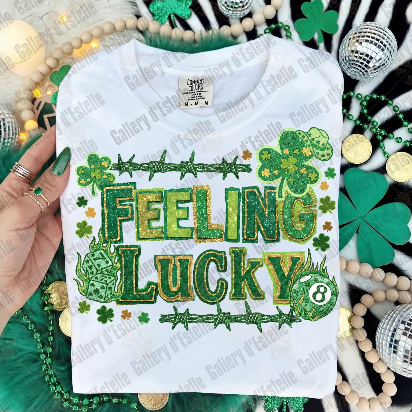 Coquette Feeling Lucky PNG, Retro Western Casino Graphic, Preppy Glitter Shamrock Art, Trendy St Patrick’s Day Design