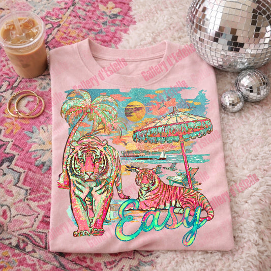 Easy Tiger Summer PNG, Funny Colorful Preppy Coastal Graphic, Trendy Beach Shirt Design