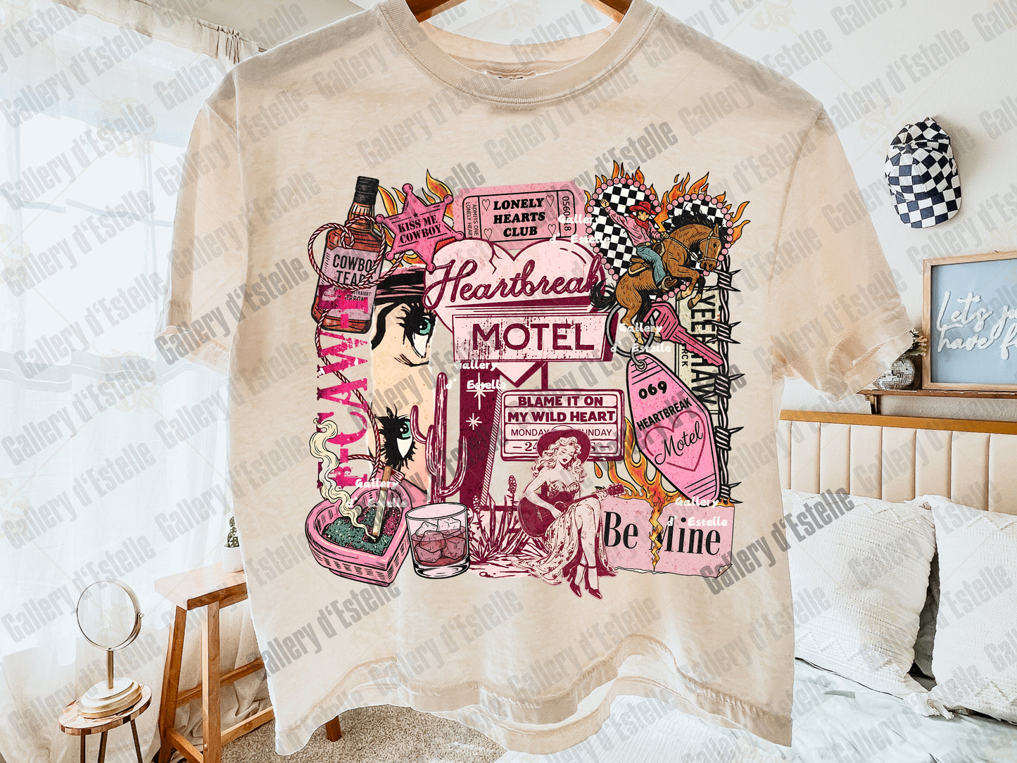 Heartbreak Motel Collage PNG, Retro Western Love Graphic, Edgy Cowgirl Breakup Art, Trendy Anti Valentine Shirt PNG