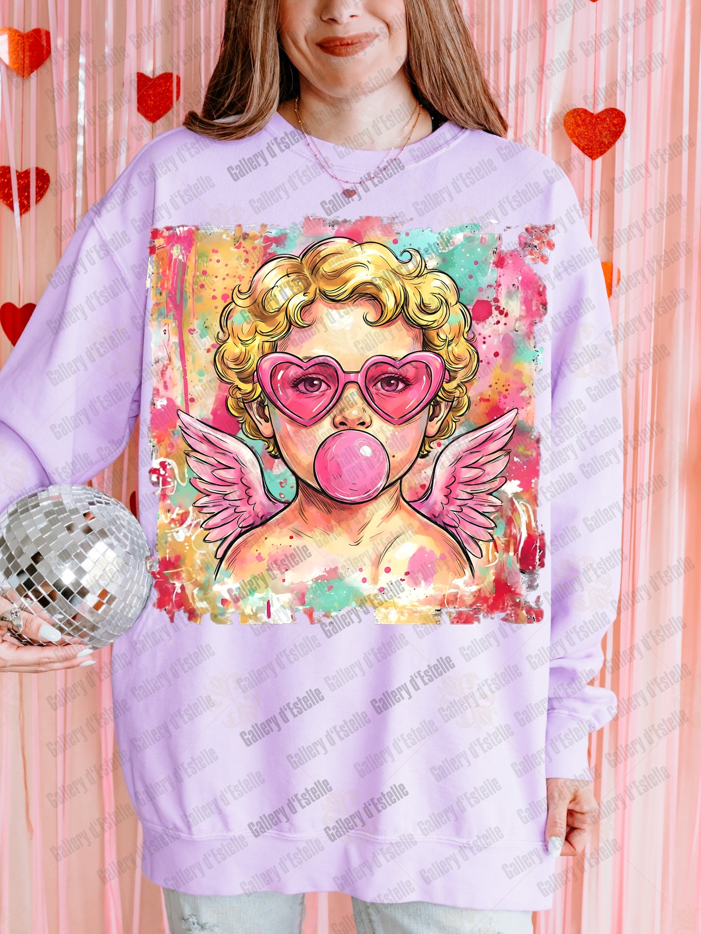 Preppy Cupid Valentine PNG, Colorful Watercolor Angel Graphic, Retro Bubblegum Art, Trendy Love Shirt Design