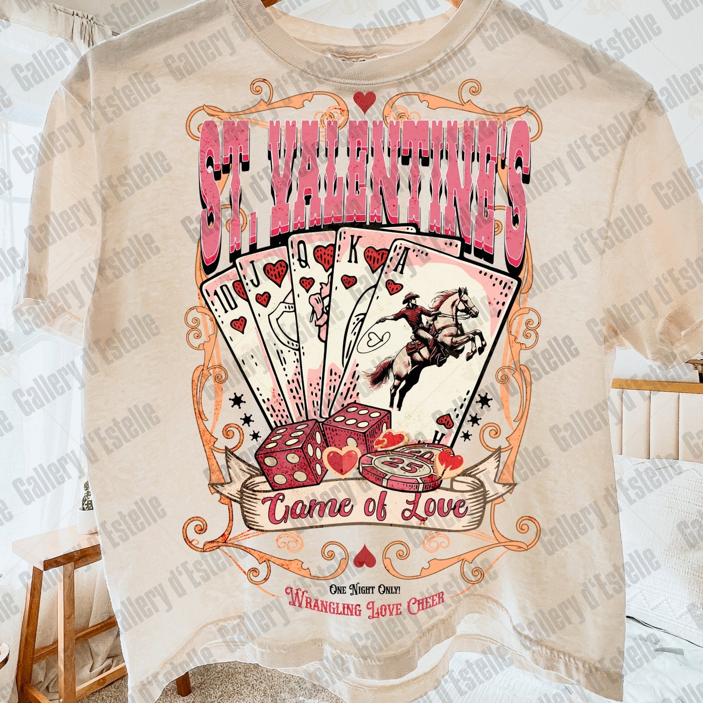 St.Valentines Game of Love Country PNG, Western Cowboy Casino Graphic, Vintage Wild West Poker Shirt Design