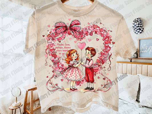 Vintage Valentine Kids PNG, Retro Love Story Illustration, Coquette Pink Heart Art, Trendy VDay Shirt Design