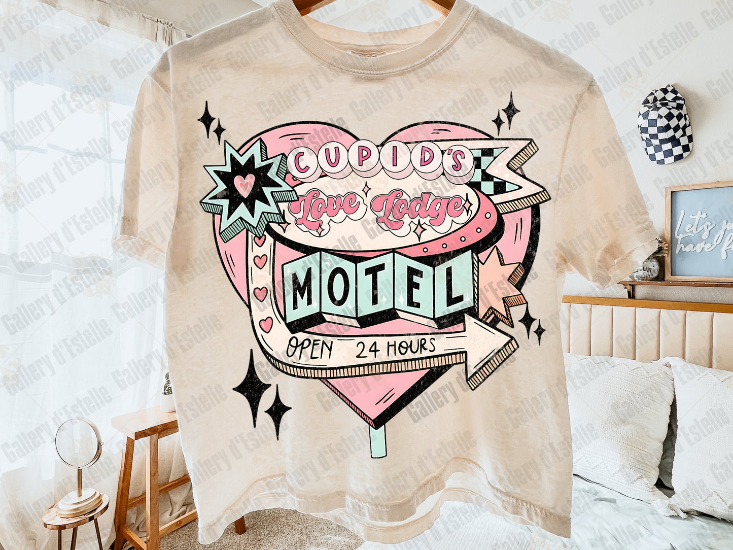 Cupid’s Love Lodge Motel PNG, Retro Valentine Hotel Sign Graphic, Vintage Pink Western Art, Coquette Love Shirt Design