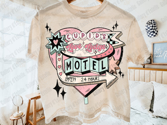 Cupid’s Love Lodge Motel PNG, Retro Valentine Hotel Sign Graphic, Vintage Pink Western Art, Coquette Love Shirt Design