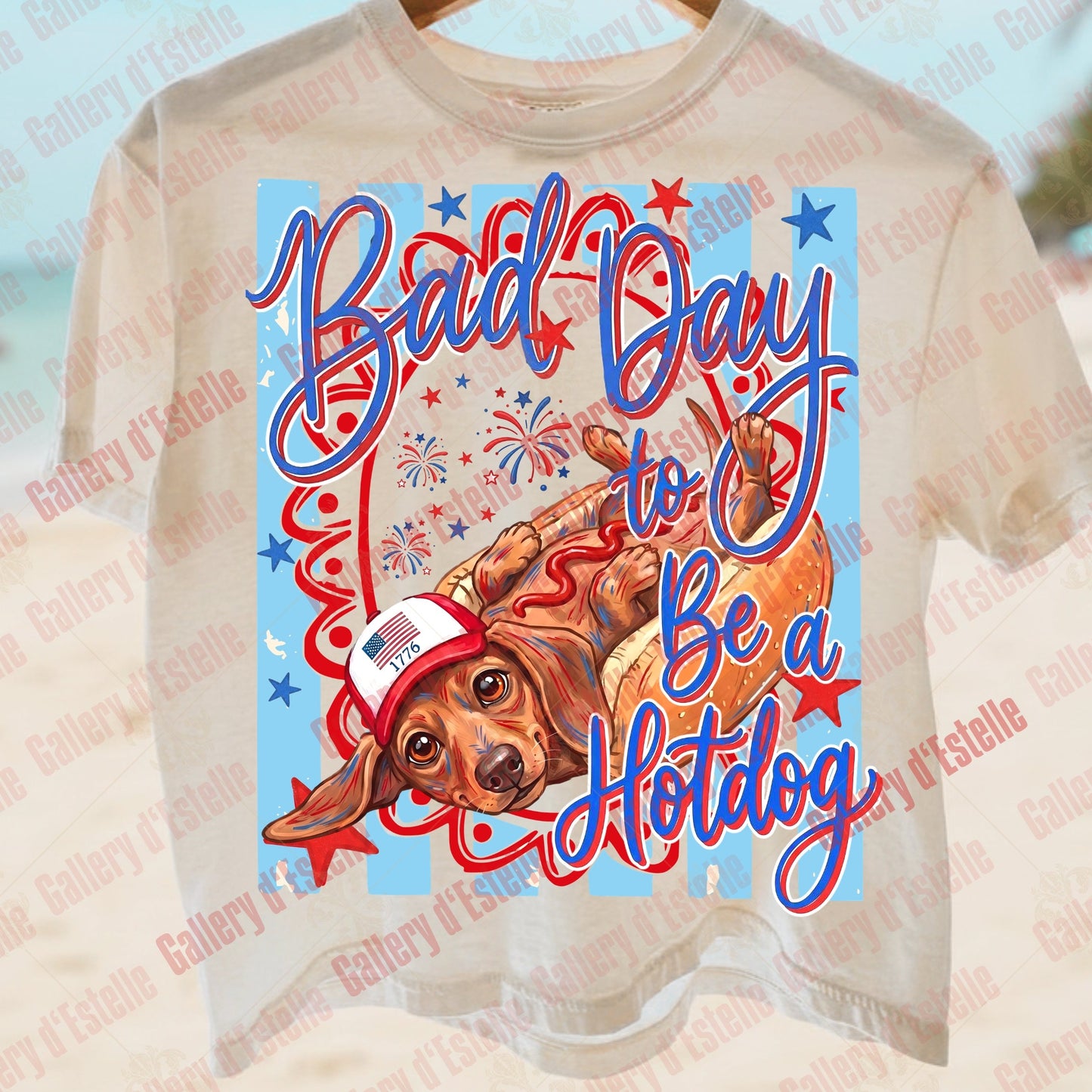 Bad Day to Be a Hotdog PNG, Funny 4th of July Dachshund Design, Patriotic Dog Graphic, Retro Summer Shirt Design