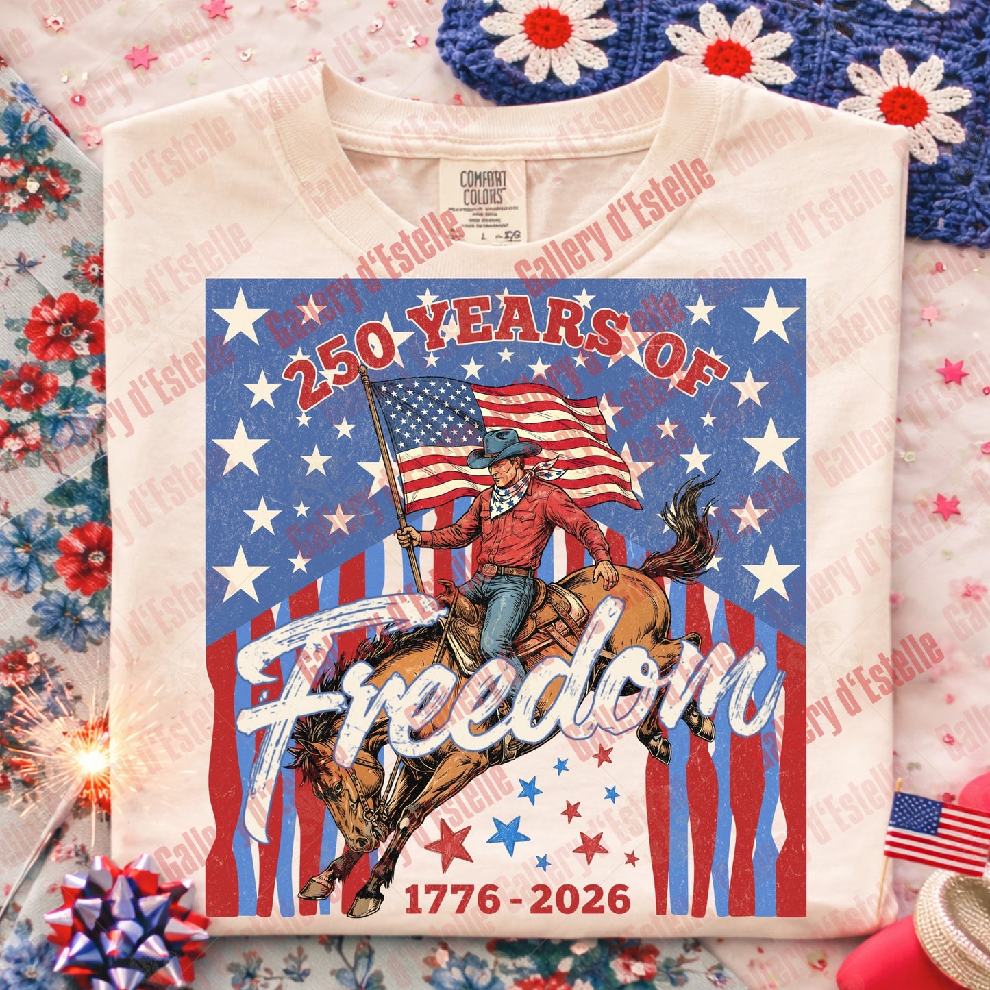 250 Years Of Freedom PNG, Retro Patriotic Cowboy Graphic, Western 4th Of July Shirt Design