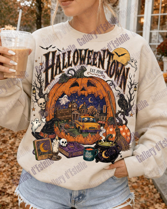 Vintage Halloweentown PNG, Retro Haunted Town Graphic, Spooky Halloween Pumpkin Shirt Design