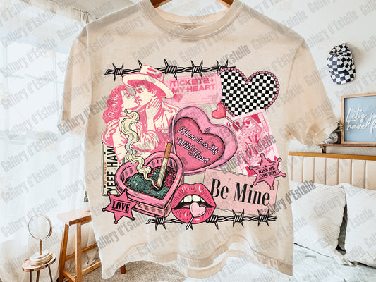 Cowboy Valentine Collage PNG, Retro Western Love Graphic, Wild West Romance Art, Coquette Be Mine Shirt Design