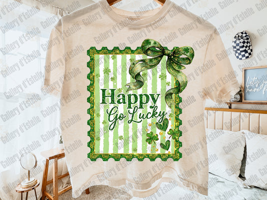 Happy Go Lucky St Patrick’s PNG, Retro Irish Stamp Graphic, Coquette Lucky Shirt Design
