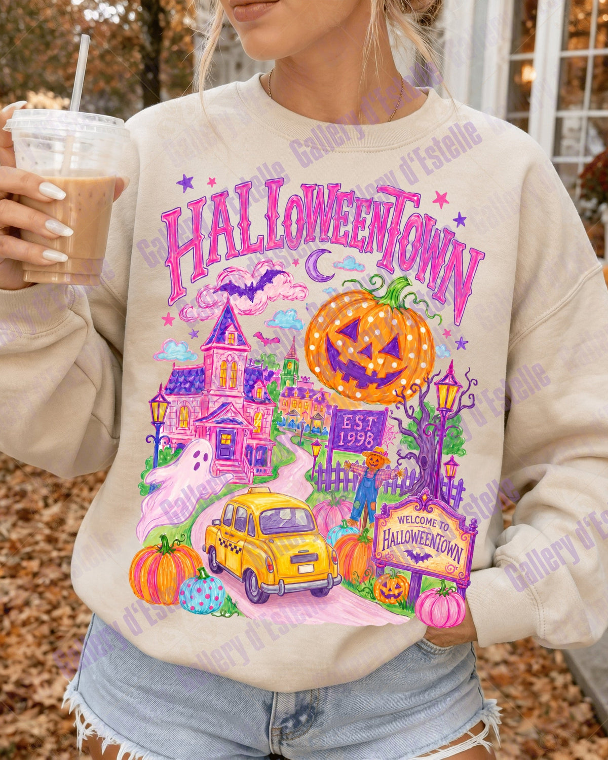 Pink Halloweentown PNG, Retro Spooky Pumpkin Village Graphic, Coquette Halloween Shirt Design