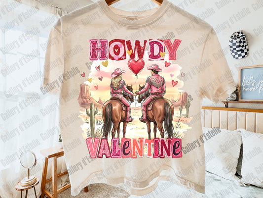 Retro Howdy Valentine PNG, Western Glitter Graphic, Coquette Cowgirl Illustration, Preppy Cowboy Love Shirt Design