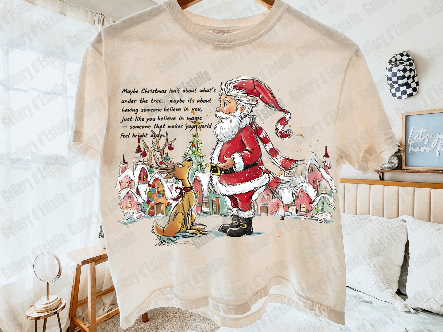 Festive Santa and Reindeer PNG, Retro Winter Town Graphic, Whimsical Holiday Sublimation, Coquette Christmas Shirt Design