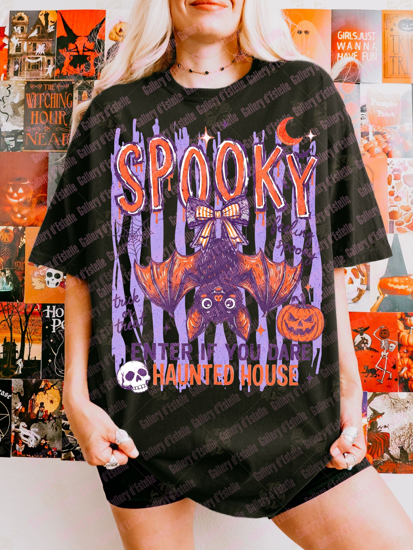 Spooky Bat PNG, Retro Haunted House Graphic, Coquette Halloween Shirt Design