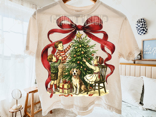 Coquette Retro Christmas PNG, Vintage Holiday Kids Illustration, Nostalgic Festive Shirt Sublimation