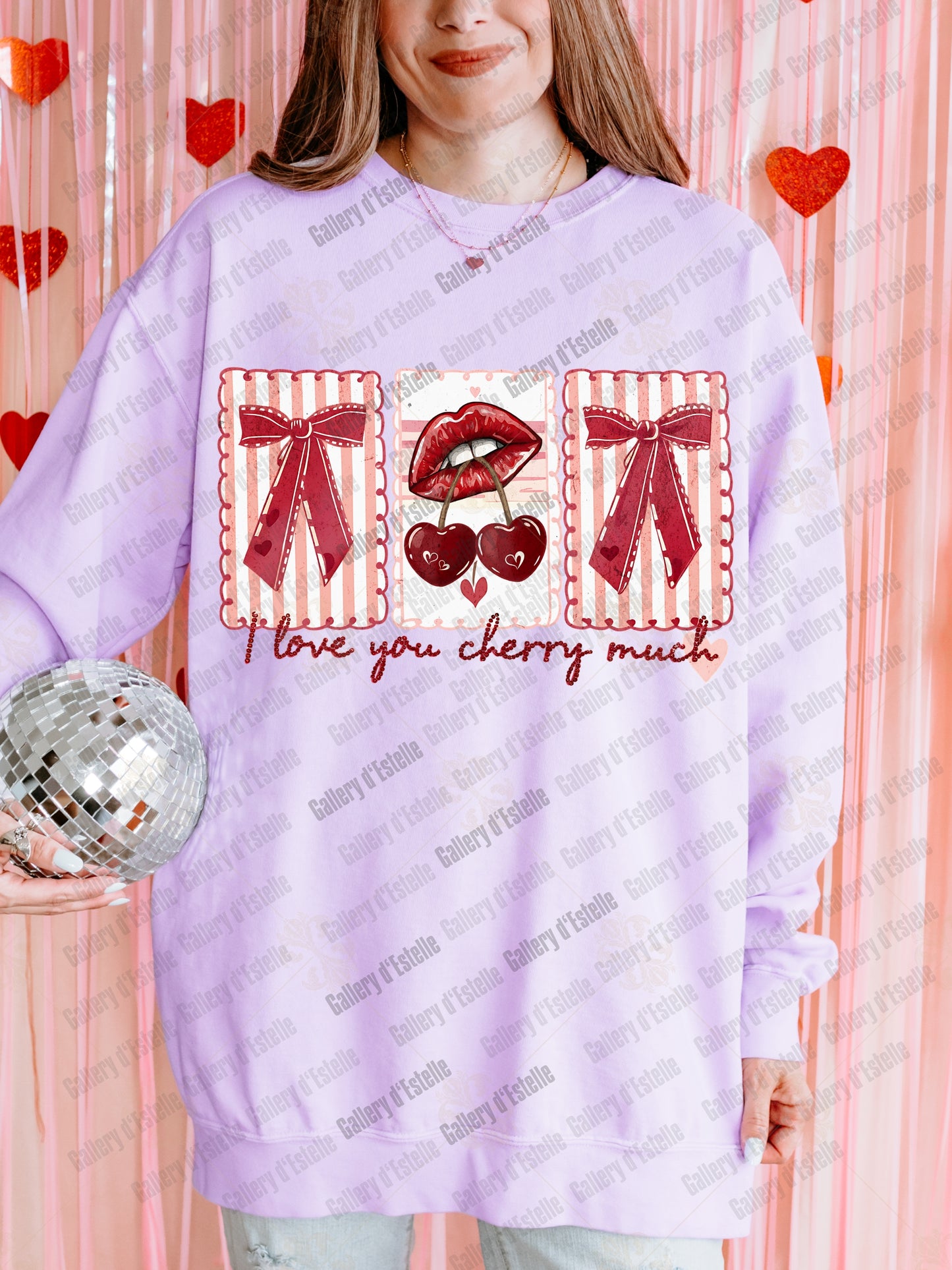 Love You Cherry Much PNG, Retro Cherry Lips Graphic, Coquette Valentine Stamp Collage, Trendy Pink Bow Shirt Design