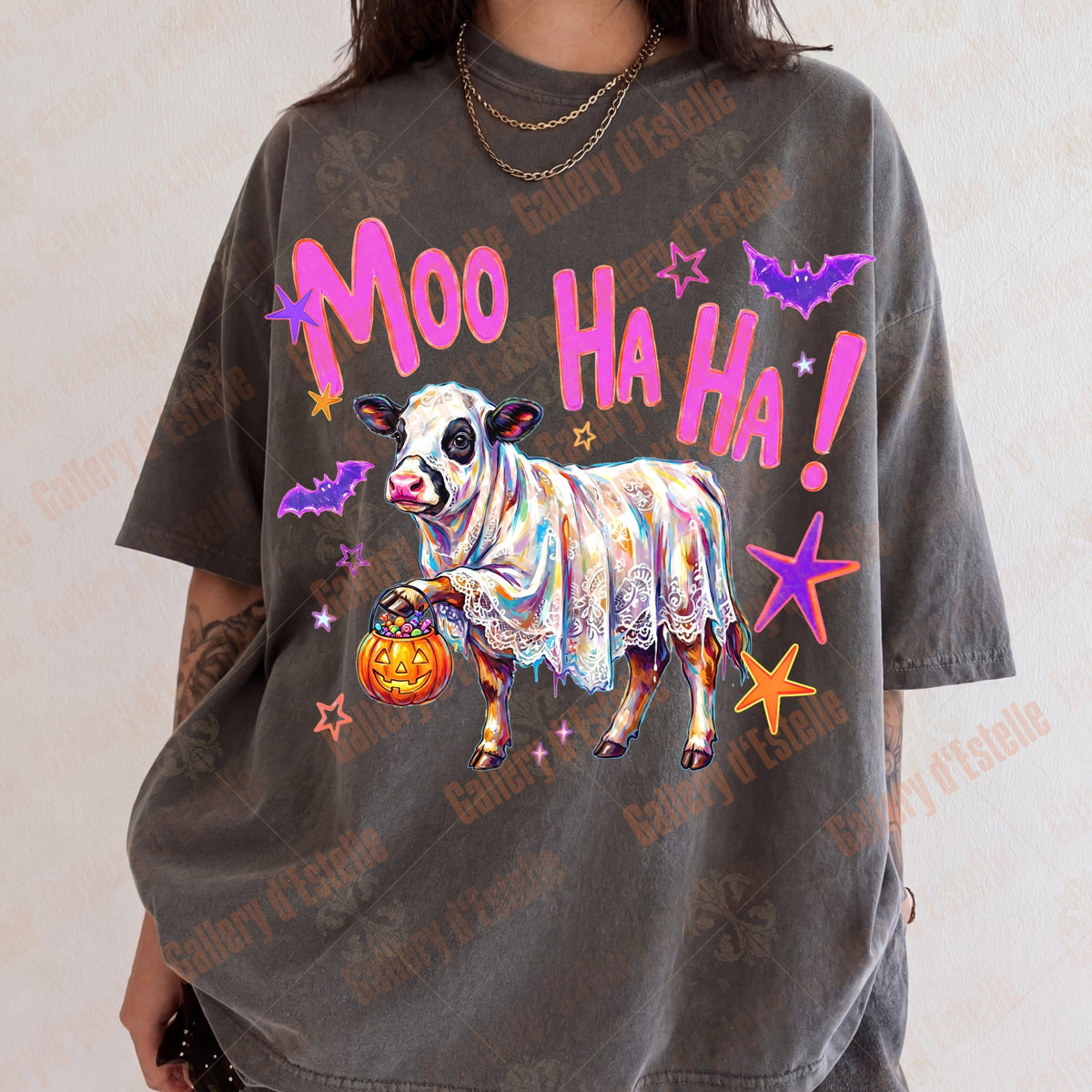 Spooky Cow PNG, Retro Funny Ghost Graphic, Coquette Halloween Shirt Design