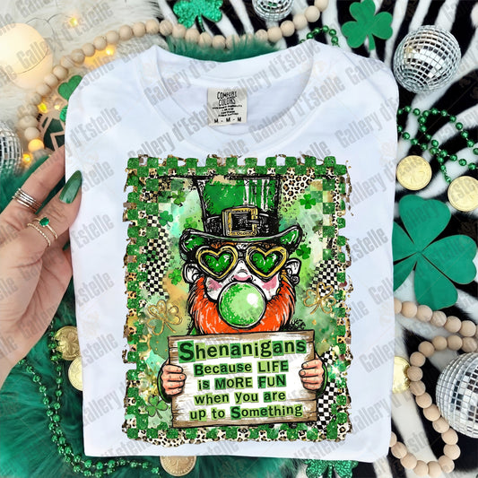Shenanigans St Patrick’s Day PNG, Retro Leprechaun Graphic, Checkered Leopard Shamrock Art, Funny Lucky Shirt Design