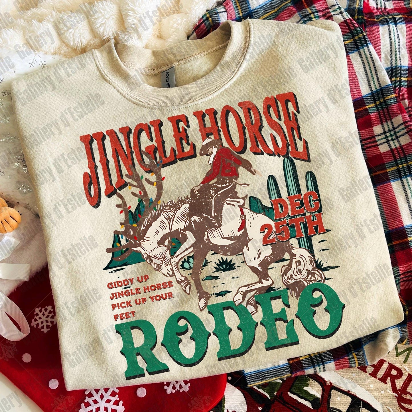 Jingle Horse Rodeo Western PNG, Retro Cowboy Christmas Design, Rustic Holiday Country Shirt Design