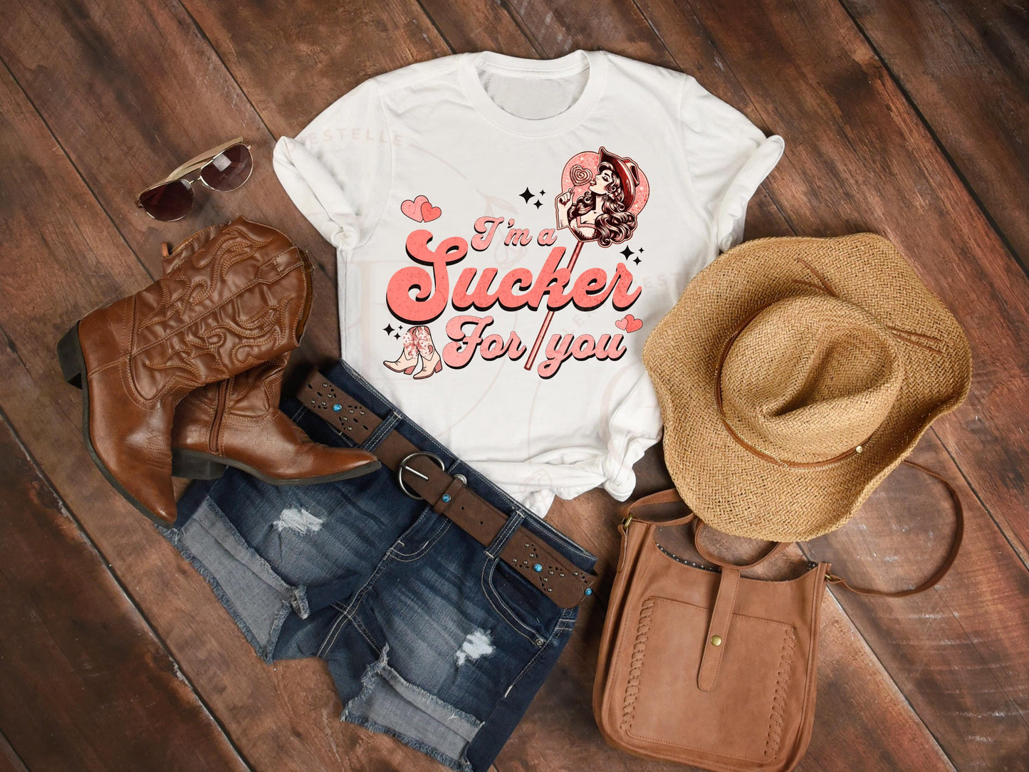 I'm a Sucker for You Western PNG, Sassy Cowgirl Lollipop Graphic, Retro Valentine Art, Trendy Country Shirt Design