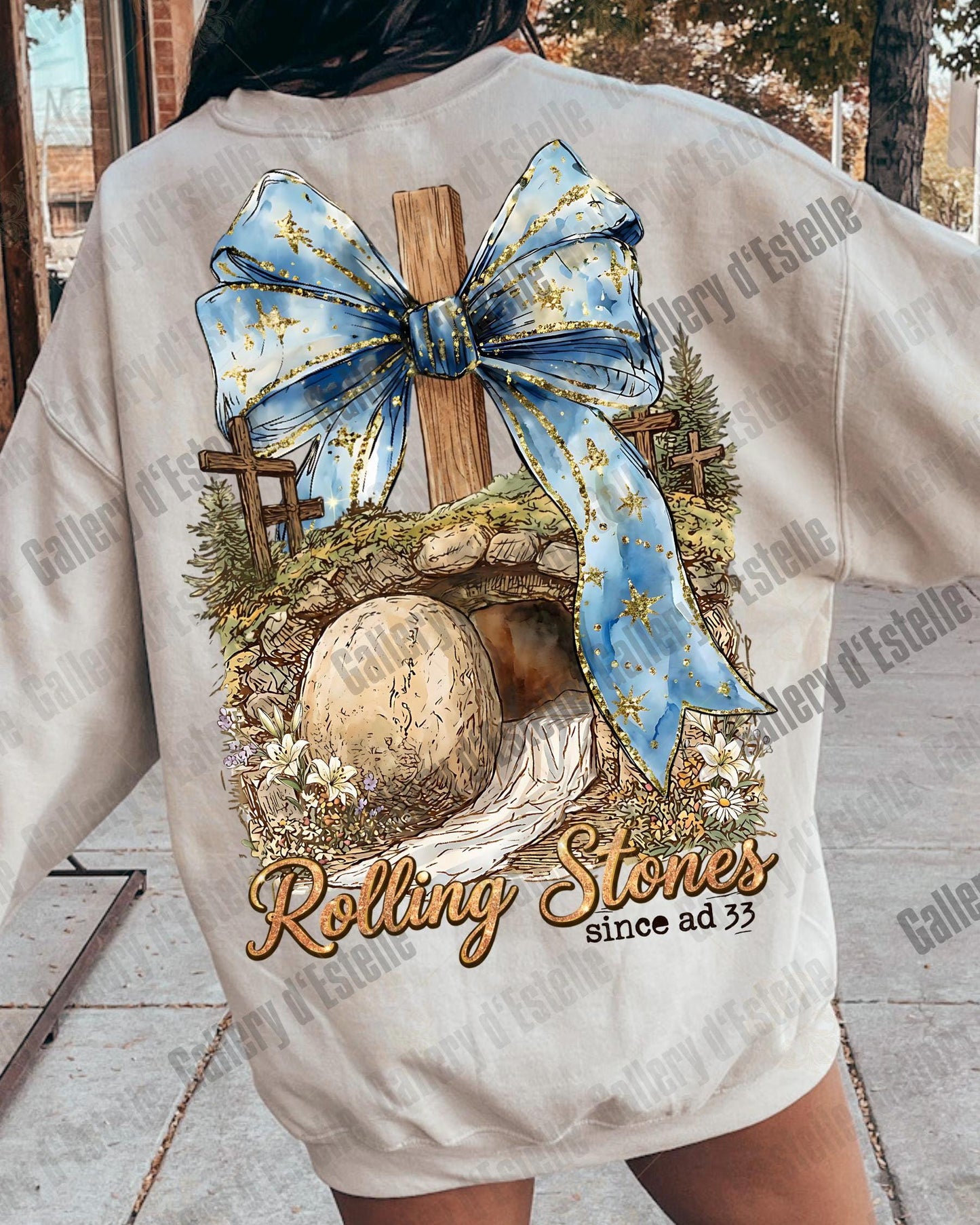 Rolling the Stone Easter PNG, Retro Christian Resurrection Graphic, Vintage Religious Art, Coquette Faith Shirt Design.