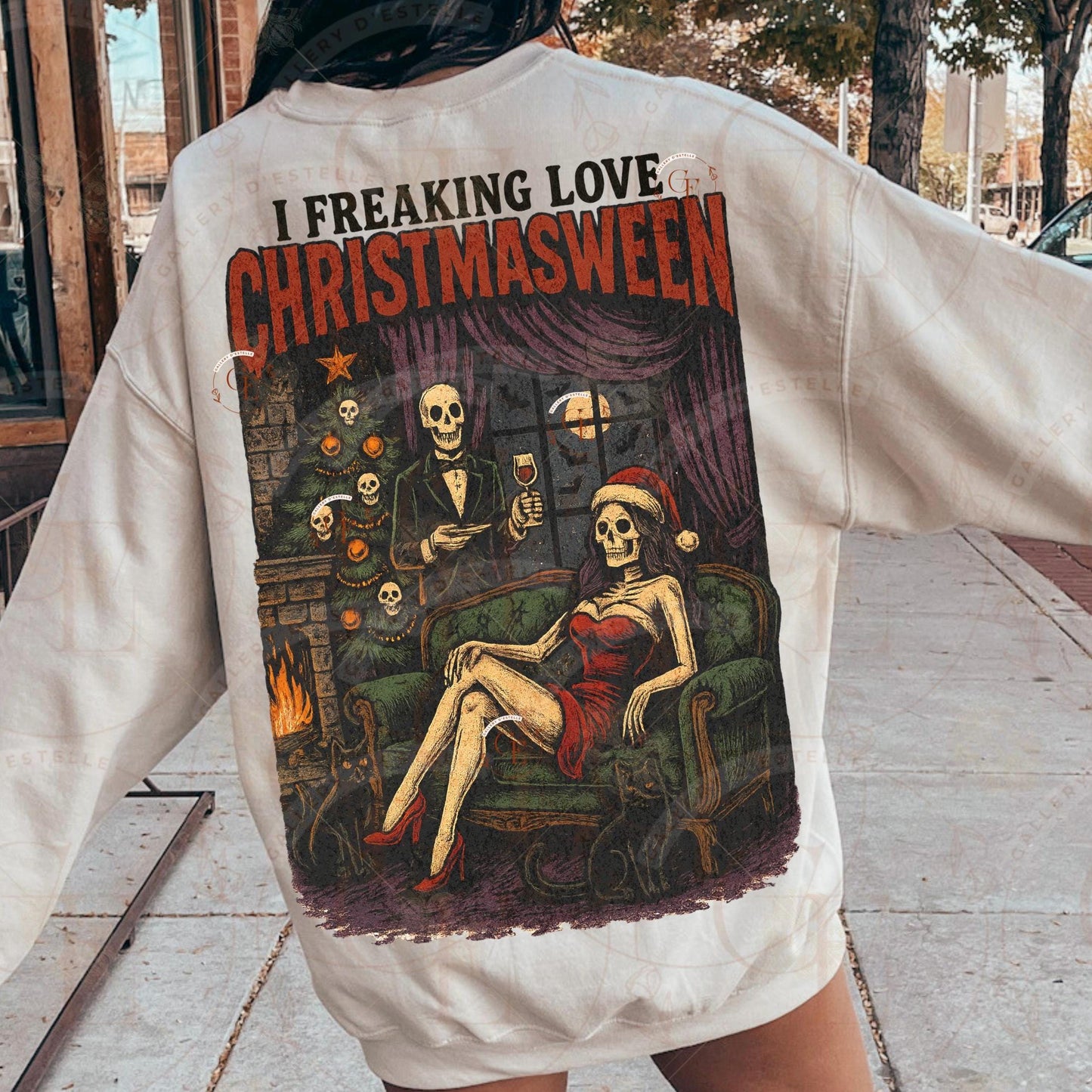 I Freaking Love Christmasween PNG, Retro Halloween Skeleton Graphic, Spooky Christmas Art, Gothic Holiday Design, Edgy Horror Shirt Sublimation