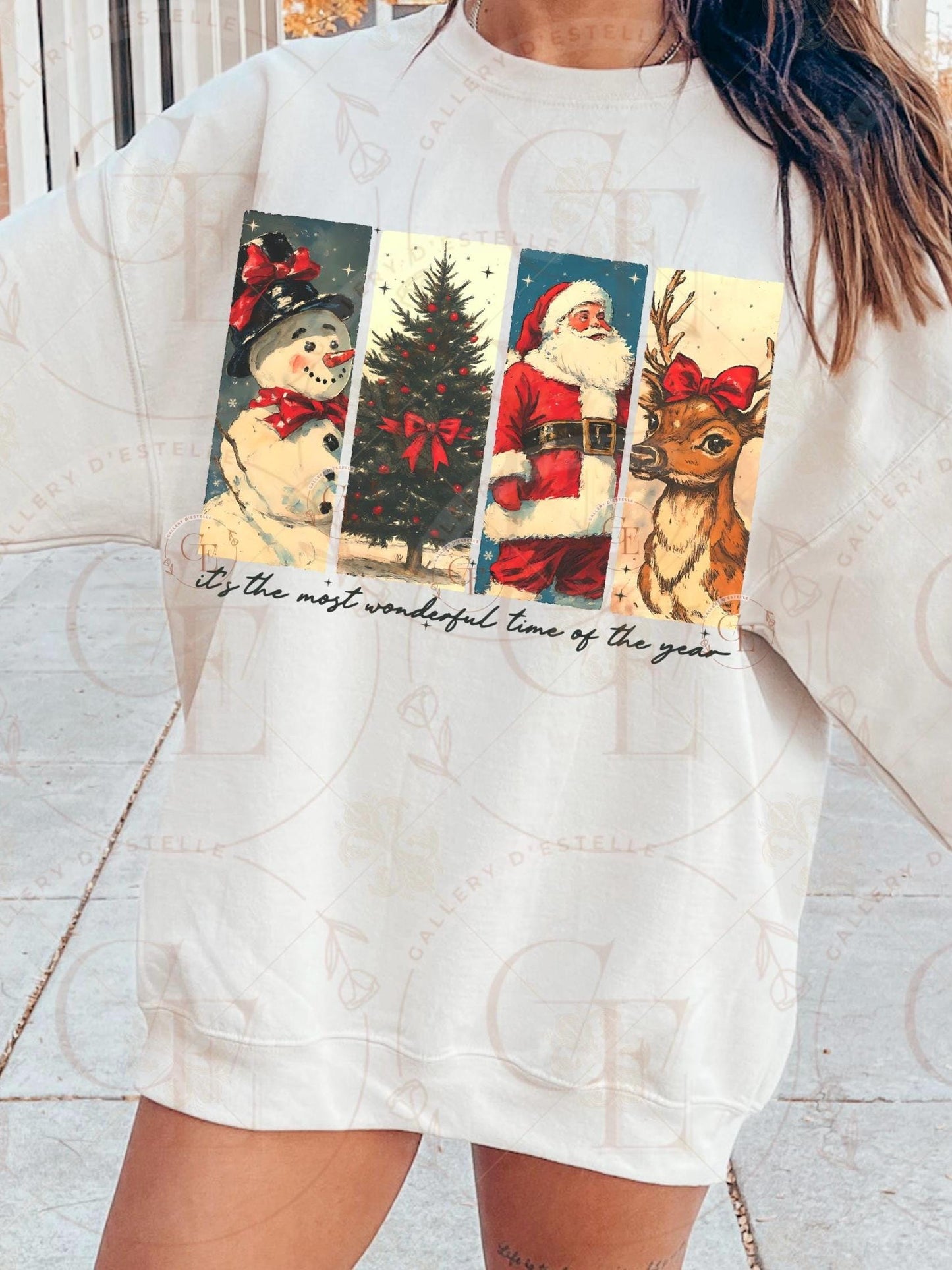 Vintage Christmas Brushstroke PNG, Retro Holiday Collage, Nostalgic Santa Snowman Tree Reindeer Graphic, Festive Shirt Design